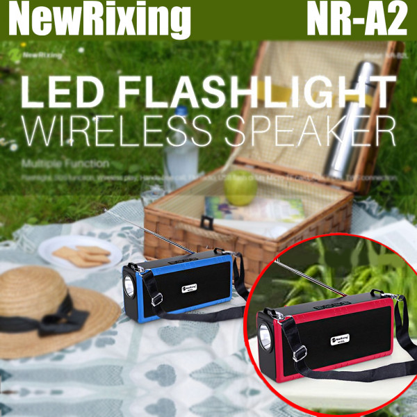Безжична Bluetooth тонколона NewRixing NR-A2,  с FM радио антена, фенерче и дръжка за през рамо